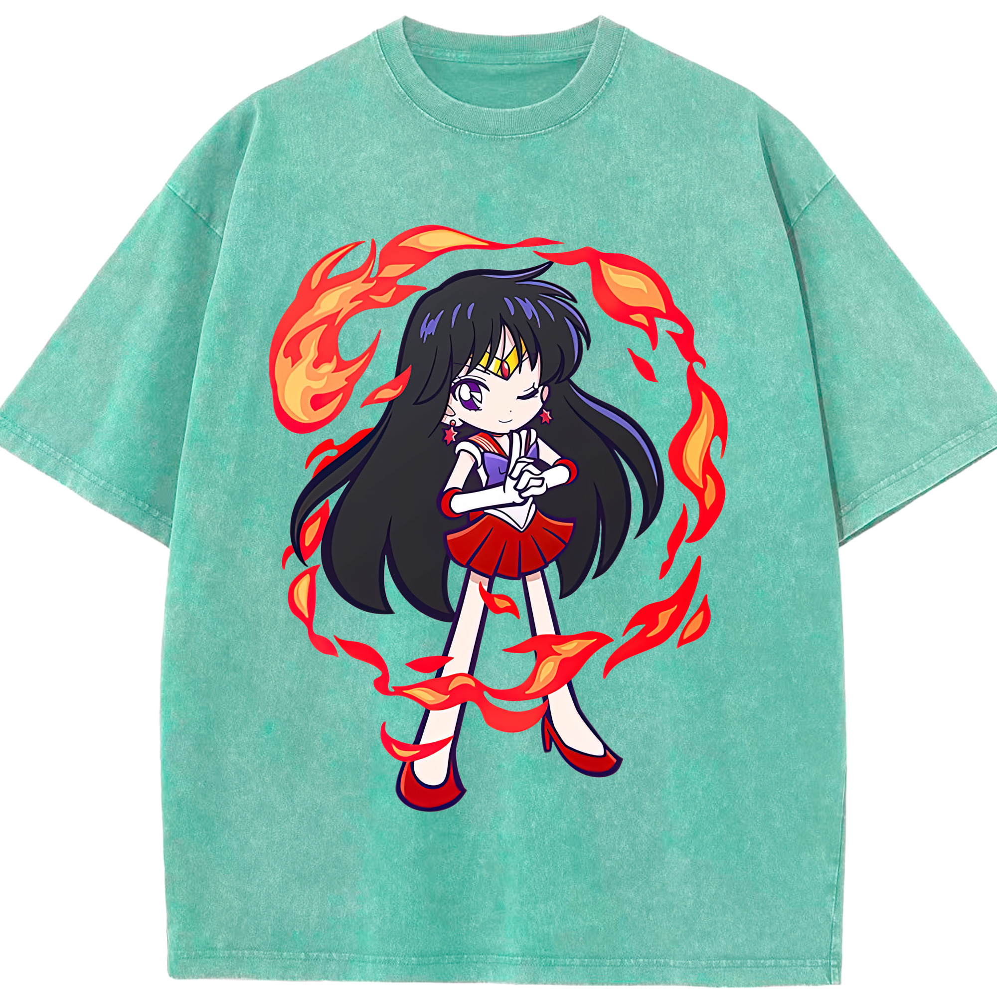 （画像用） 美少女戦士セーラームーン 火野レイ ひの レイ Sailor Moon Hino Rei （セーラーマーズ,Sailor Mars） 綿100% ヴィンテージ風 半袖Tシャツ（フロントプリント）